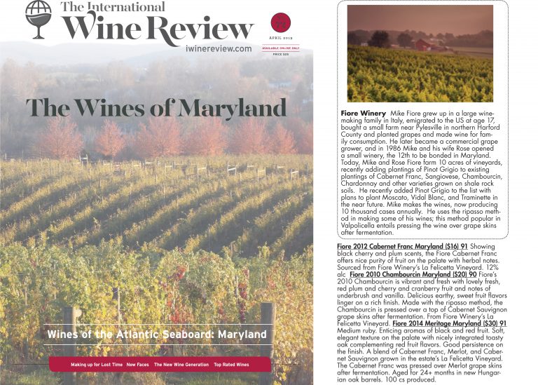 Fiore featured in International Wine Review’s The Wines of Maryland